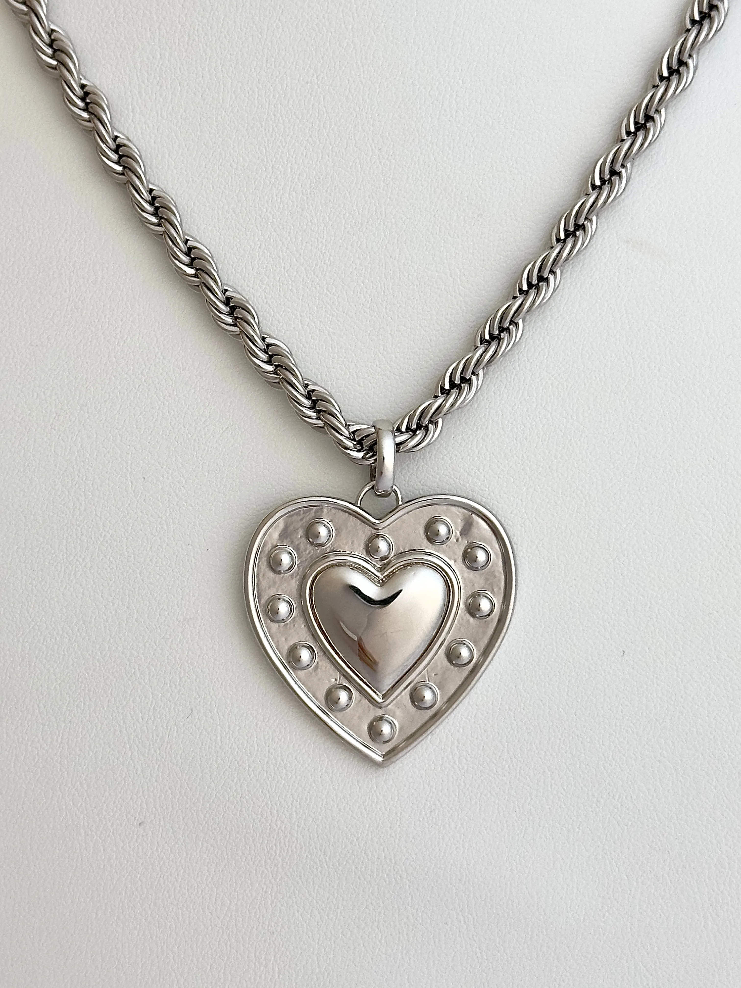 Studded Silver Heart Necklace