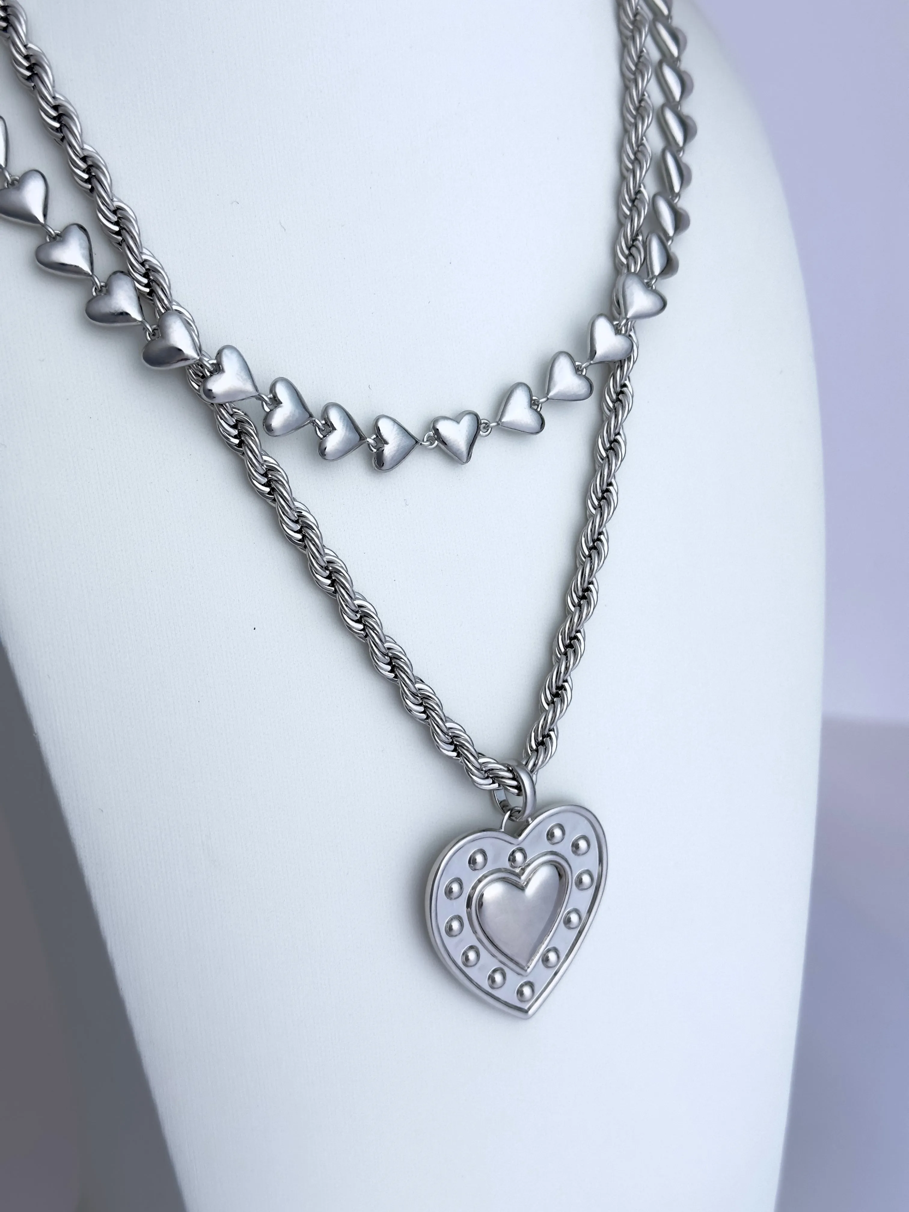Studded Silver Heart Necklace