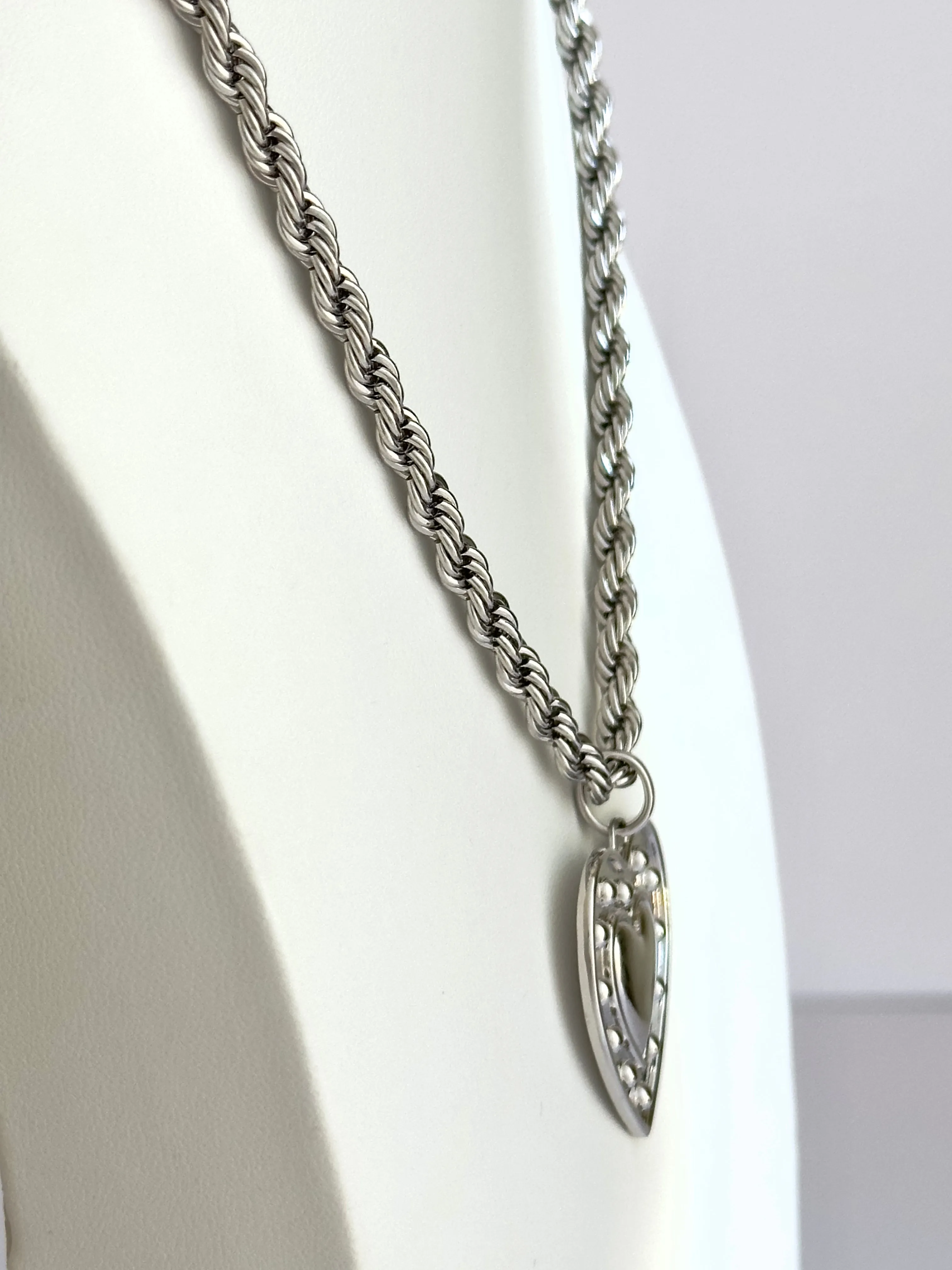Studded Silver Heart Necklace