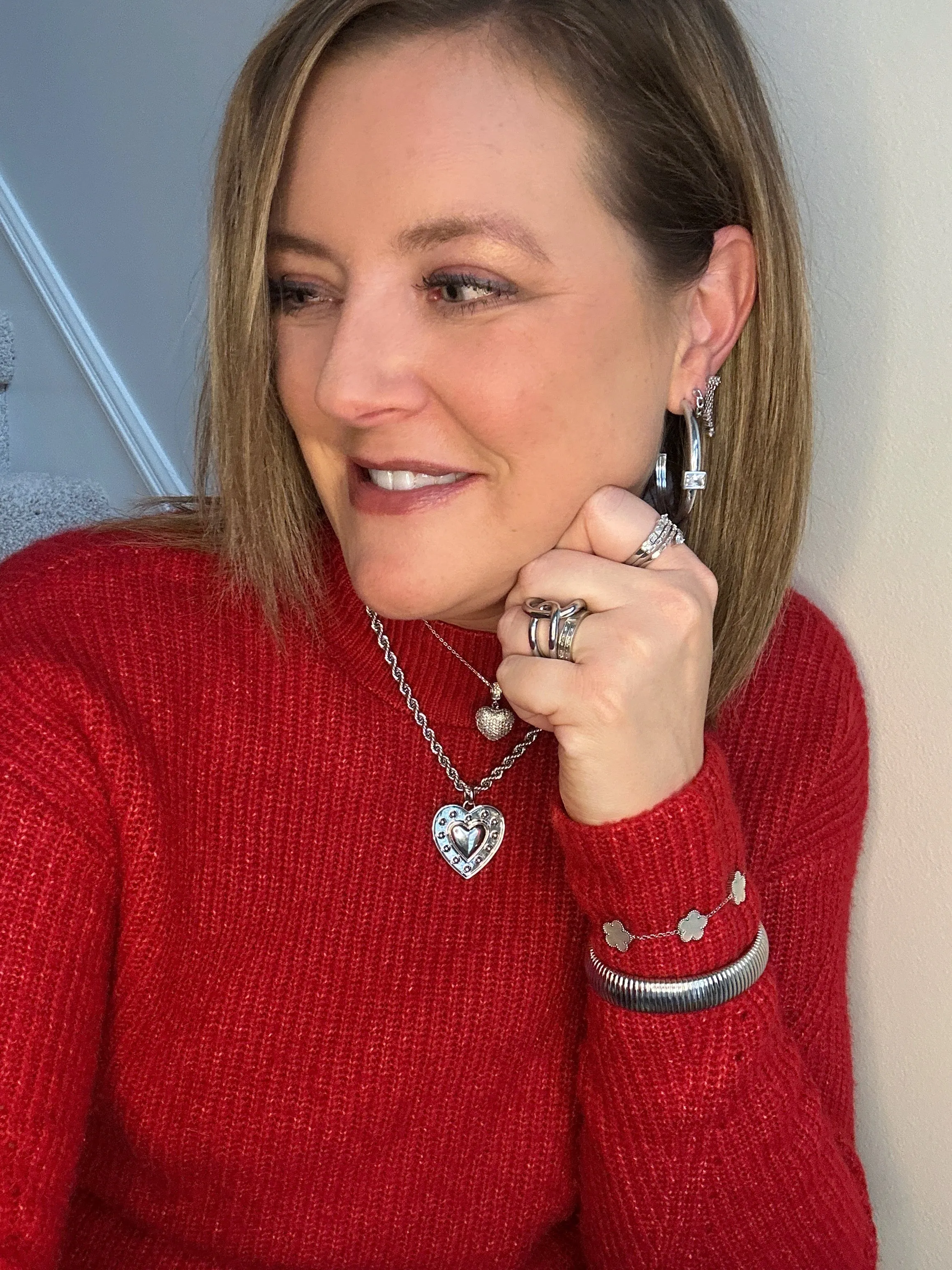 Studded Silver Heart Necklace