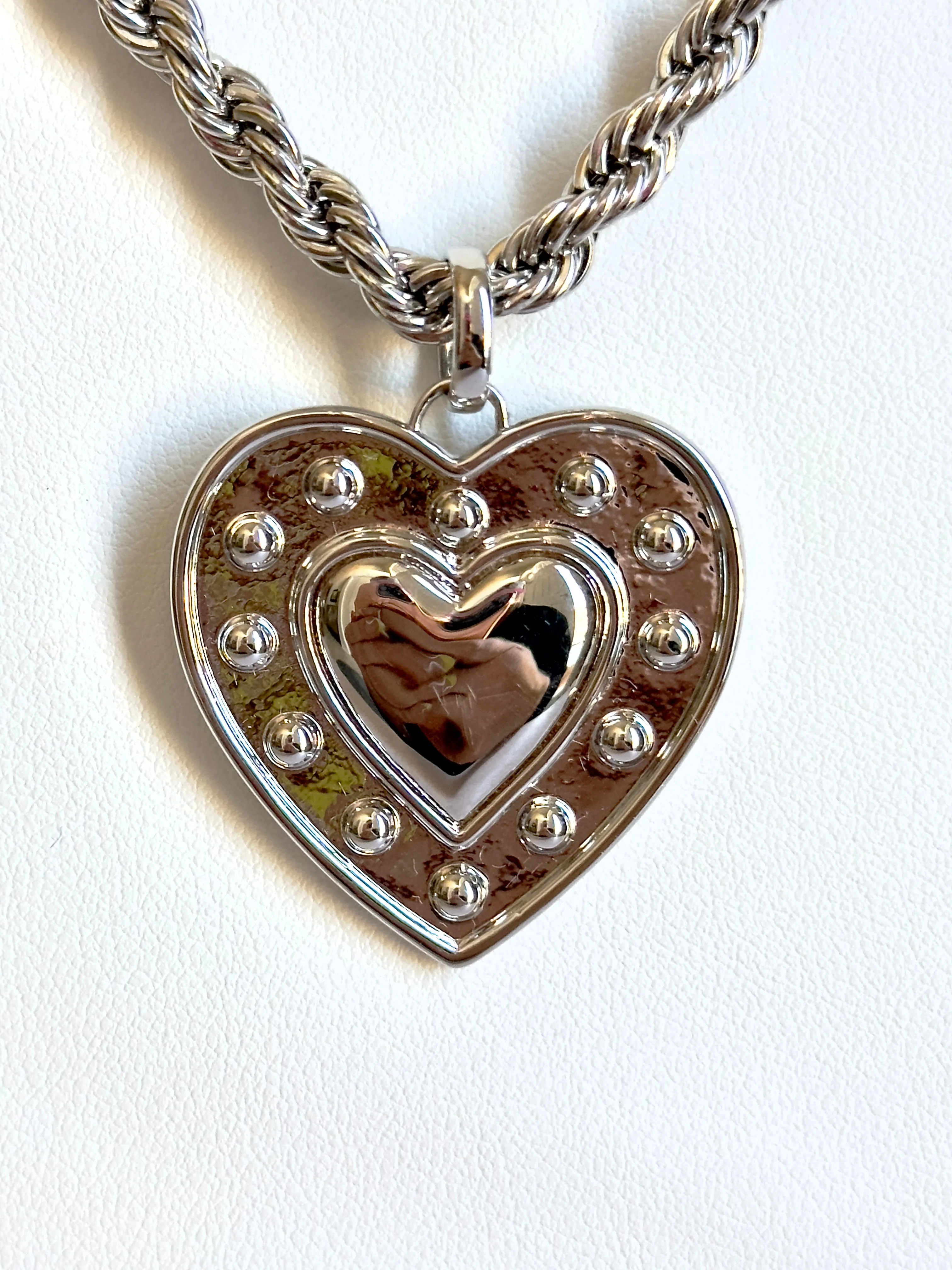 Studded Silver Heart Necklace