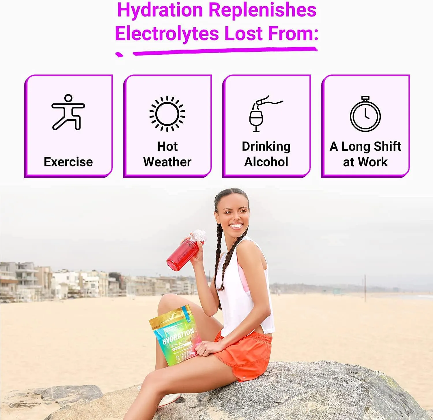 Sugar Free Hydration Powder Packets Variety - 24 Stick Packs and PreWorkout Powder with ACV | Heat, Exercise, Travel, Daily Hydration   Superfood Energy and All-Natural Nitric Oxide Booster Plus Caffeine
