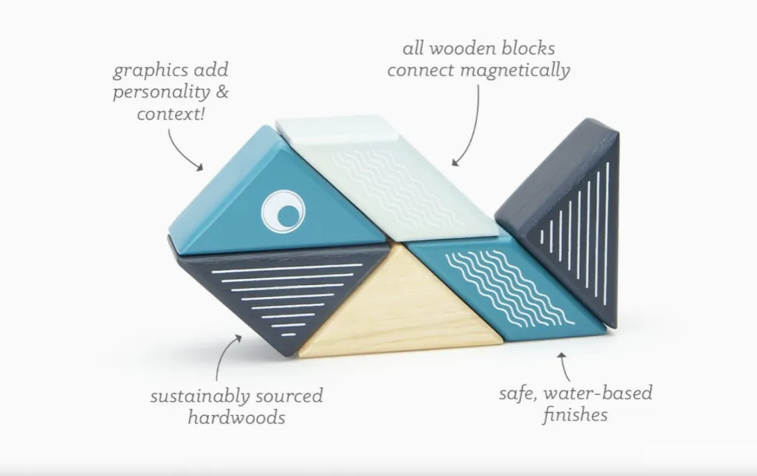 Tegu - Magnetic Wooden Block Set | Whale