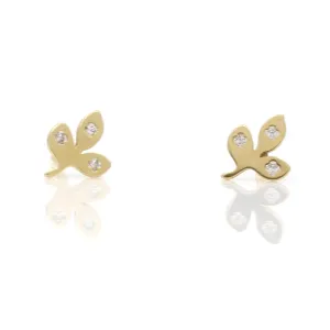 Three Leaves Stud Earrings in 18k Yellow Gold Children's Jewelry