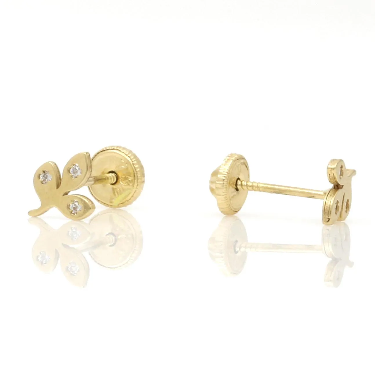 Three Leaves Stud Earrings in 18k Yellow Gold Children's Jewelry