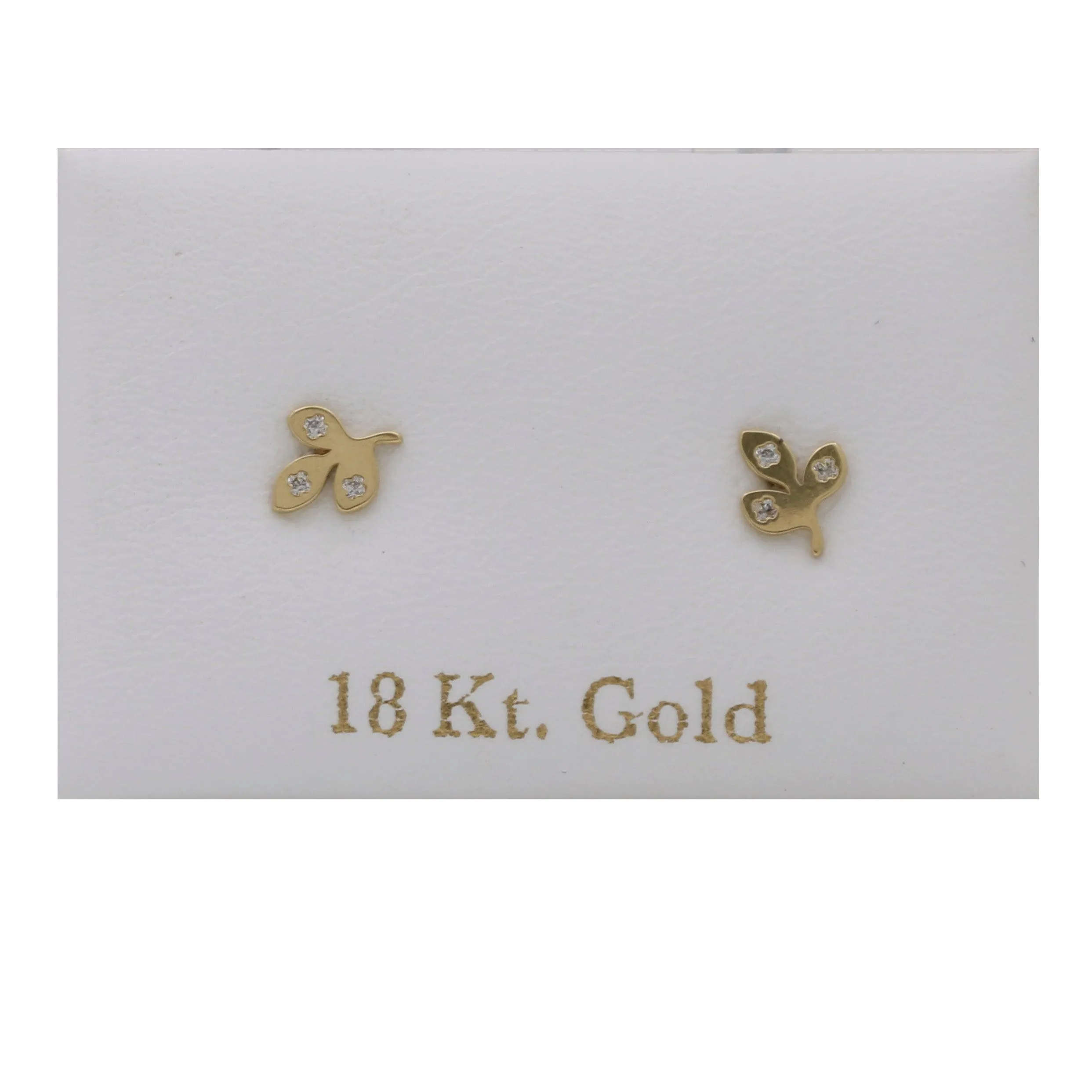 Three Leaves Stud Earrings in 18k Yellow Gold Children's Jewelry