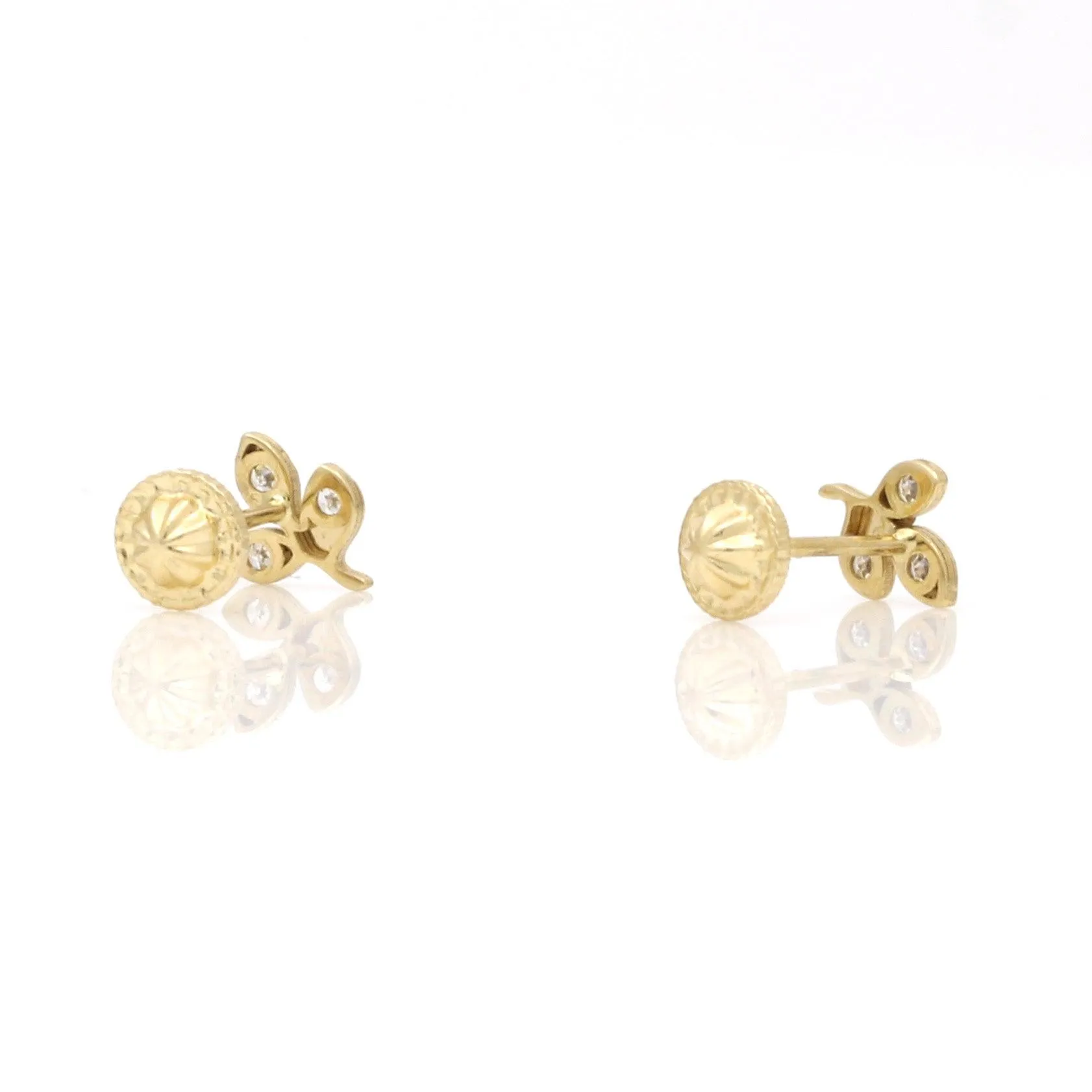Three Leaves Stud Earrings in 18k Yellow Gold Children's Jewelry