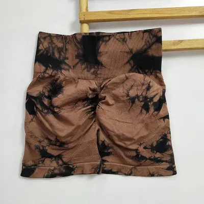 Tie Dye Yoga Set Seamless Padded Yoga Bra High Waist Stretch Gym Shorts Workout Suits Summer Sports Wear Femme Two Pieces Set