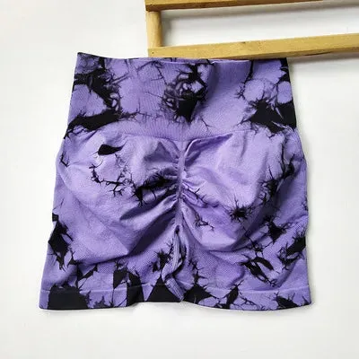 Tie Dye Yoga Set Seamless Padded Yoga Bra High Waist Stretch Gym Shorts Workout Suits Summer Sports Wear Femme Two Pieces Set