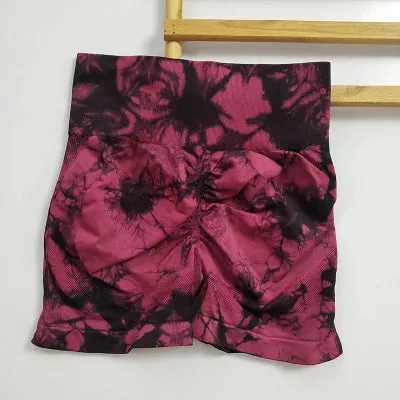 Tie Dye Yoga Set Seamless Padded Yoga Bra High Waist Stretch Gym Shorts Workout Suits Summer Sports Wear Femme Two Pieces Set