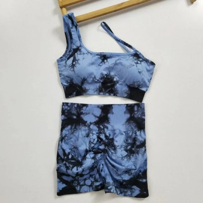 Tie Dye Yoga Set Seamless Padded Yoga Bra High Waist Stretch Gym Shorts Workout Suits Summer Sports Wear Femme Two Pieces Set