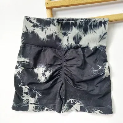 Tie Dye Yoga Set Seamless Padded Yoga Bra High Waist Stretch Gym Shorts Workout Suits Summer Sports Wear Femme Two Pieces Set