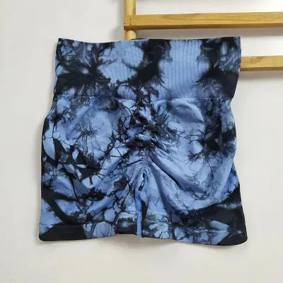 Tie Dye Yoga Set Seamless Padded Yoga Bra High Waist Stretch Gym Shorts Workout Suits Summer Sports Wear Femme Two Pieces Set