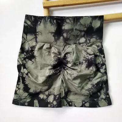 Tie Dye Yoga Set Seamless Padded Yoga Bra High Waist Stretch Gym Shorts Workout Suits Summer Sports Wear Femme Two Pieces Set