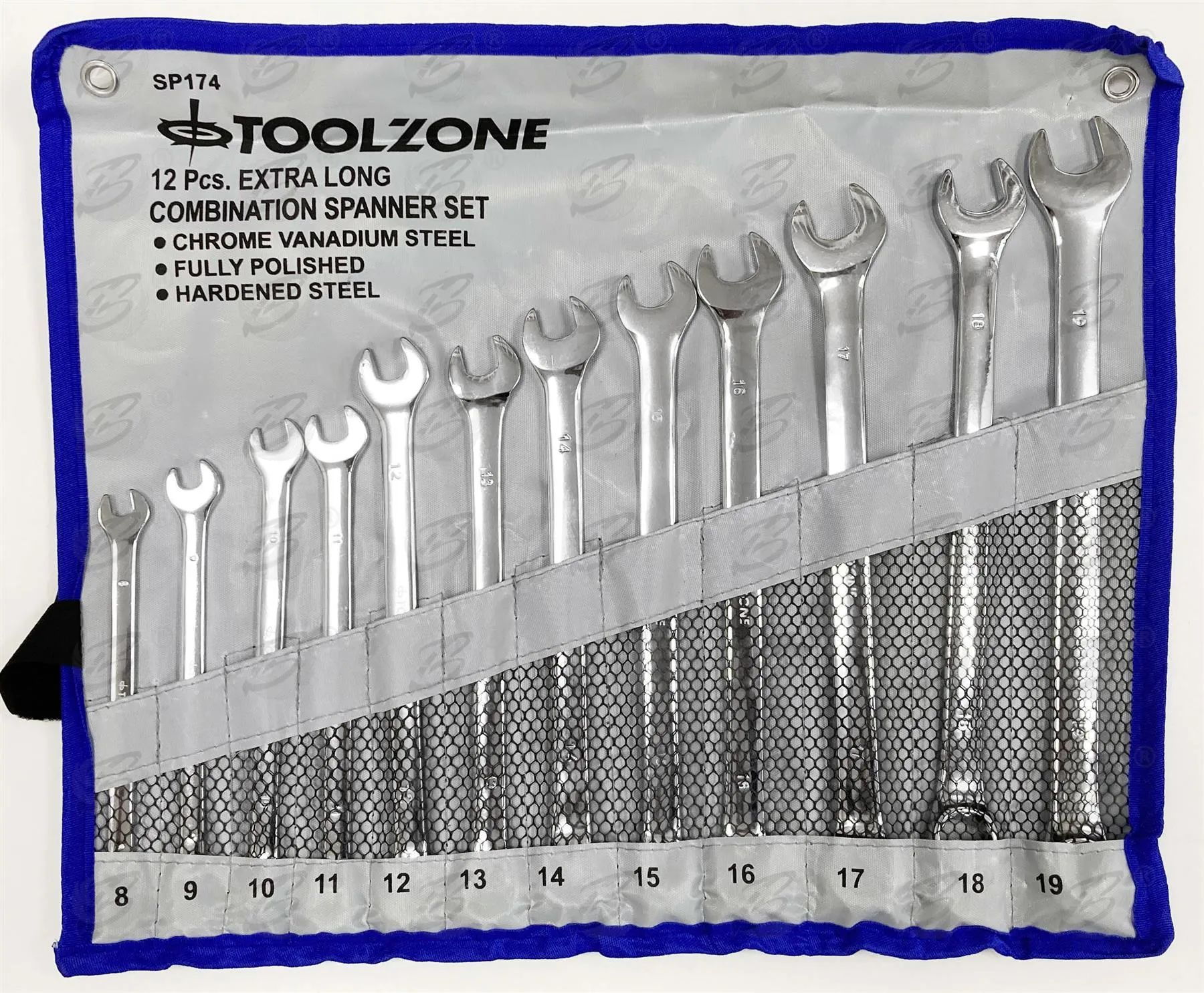 TOOLZONE 12PCS EXTRA LONG COMBINATION SPANNER SET 8MM - 19MM