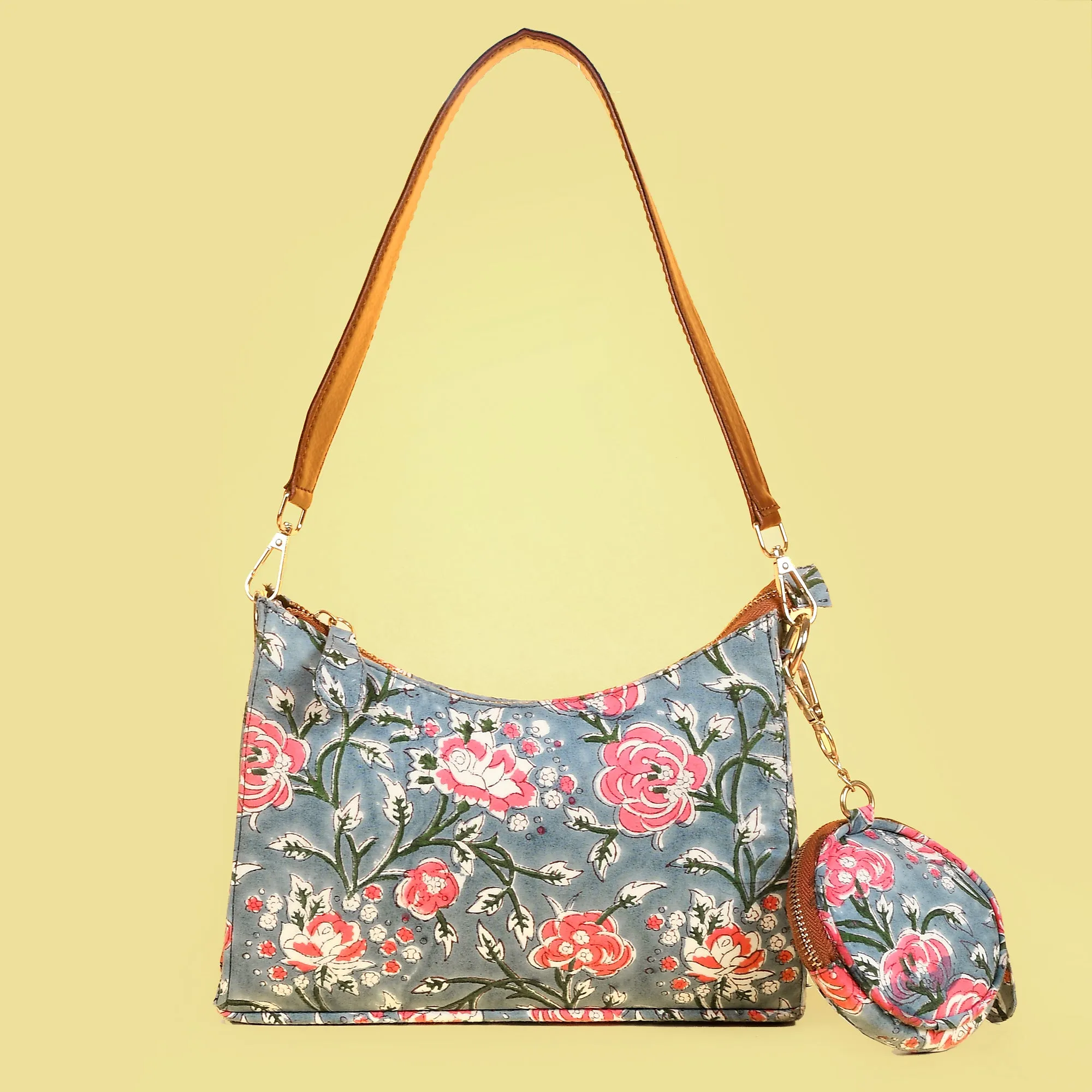 TOPAZ GREY HANDBLOCK PRINTED BAG