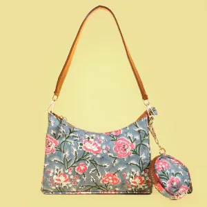 TOPAZ GREY HANDBLOCK PRINTED BAG