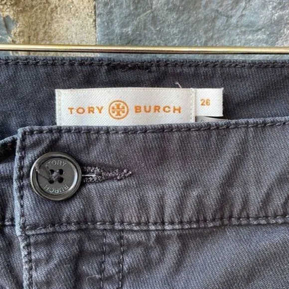 Tory Burch Convertible Roll Tab Chino Shorts in Black Size 26