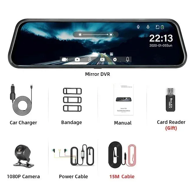 Touch Screen Mirror Dash Cam with Front & Rear Camera