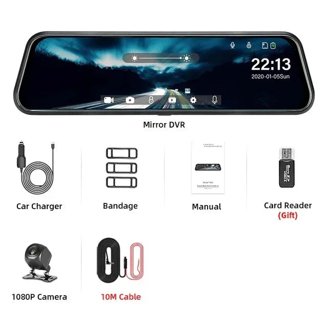Touch Screen Mirror Dash Cam with Front & Rear Camera