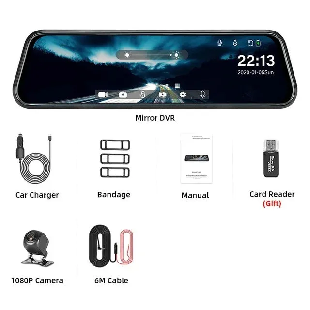 Touch Screen Mirror Dash Cam with Front & Rear Camera