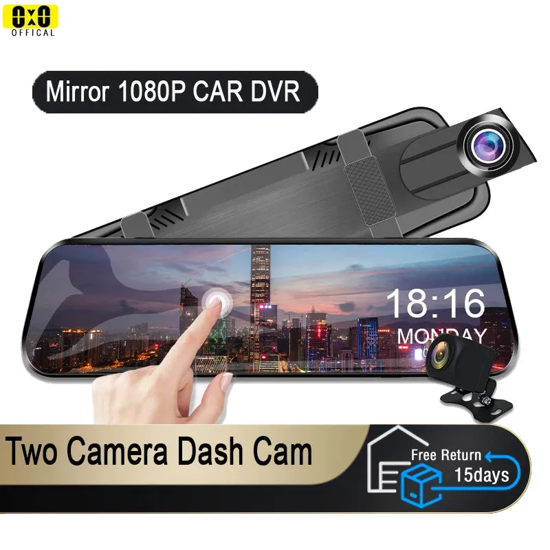 Touch Screen Mirror Dash Cam with Front & Rear Camera