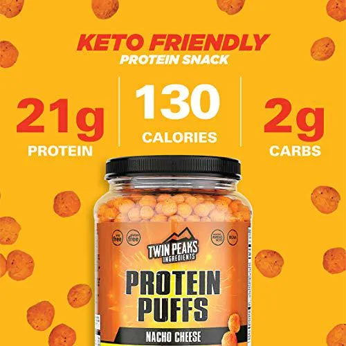 Twin Peaks Low Carb, Keto Friendly Protein Puffs, 3 Bags of Assorted Flavor Puffs   1 Jug Nacho Cheese Flavor Puffs