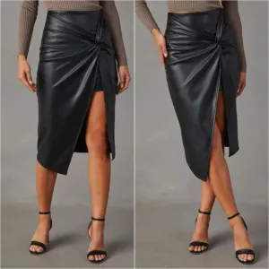 Twist Detail High Waist Skirt - Black