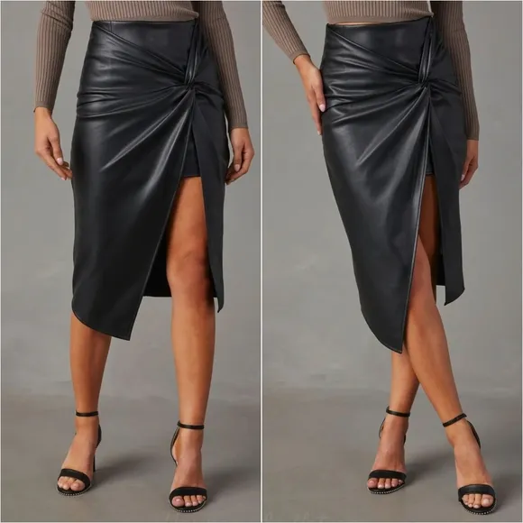 Twist Detail High Waist Skirt - Black