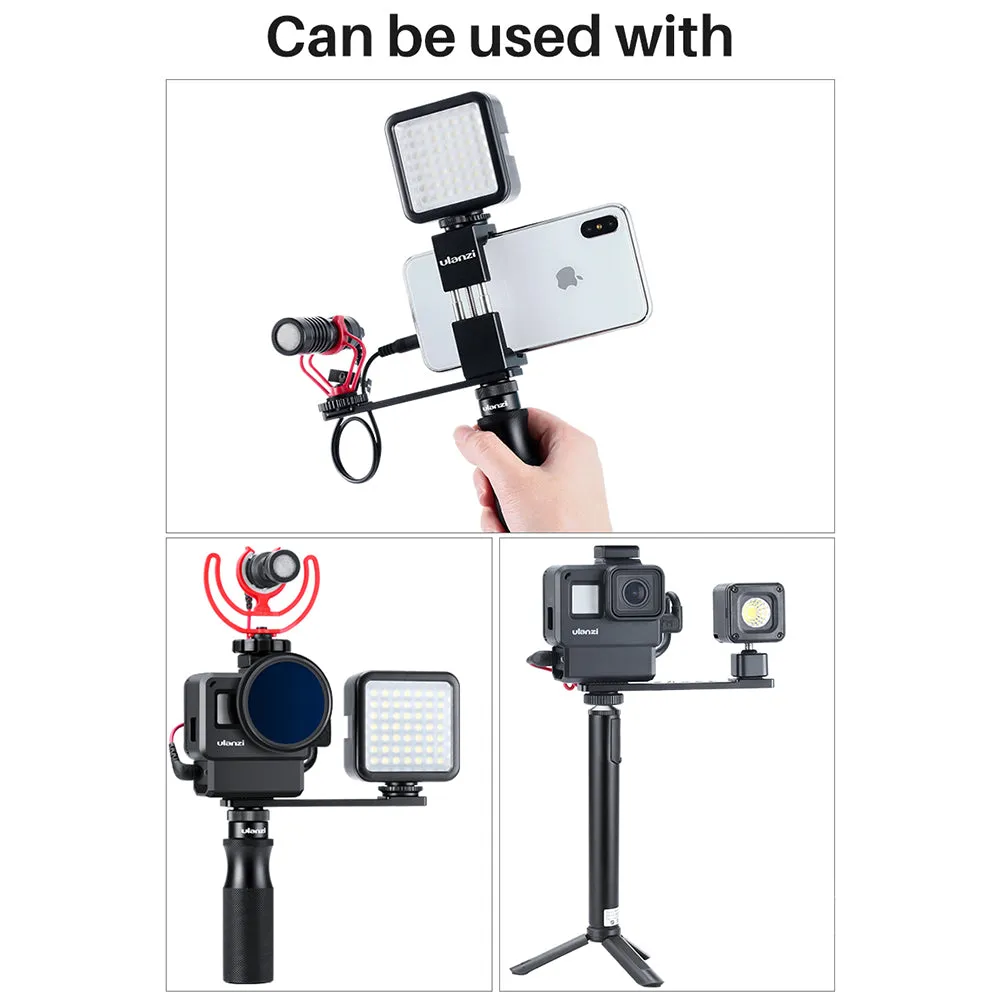 ULANZI PT-7 Cold Shoe Stand Bracket Vlogging Microphone Extension Plate with 1/4'' Tripod Screw for iPhone GoPro Sony  black