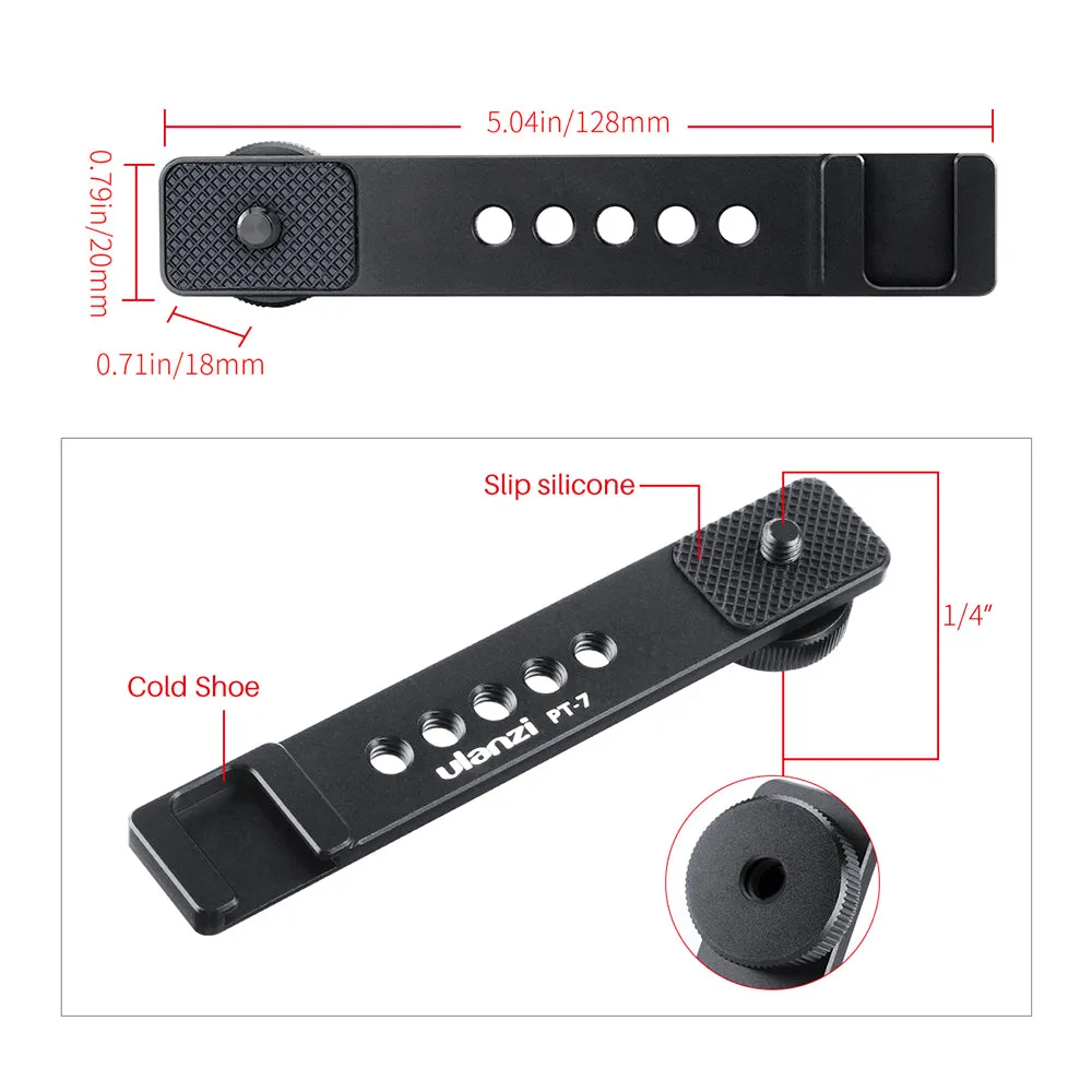 ULANZI PT-7 Cold Shoe Stand Bracket Vlogging Microphone Extension Plate with 1/4'' Tripod Screw for iPhone GoPro Sony  black