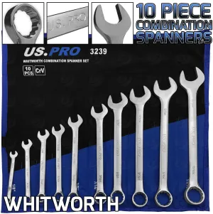 US PRO 10PCS WHITWORTH COMBINATION SPANNERS 1/8" - 11/16"
