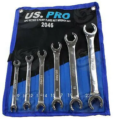 US PRO 6PCS 6 POINT FLARE NUT SPANNER SET 8MM - 24MM