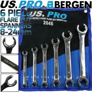 US PRO 6PCS 6 POINT FLARE NUT SPANNER SET 8MM - 24MM