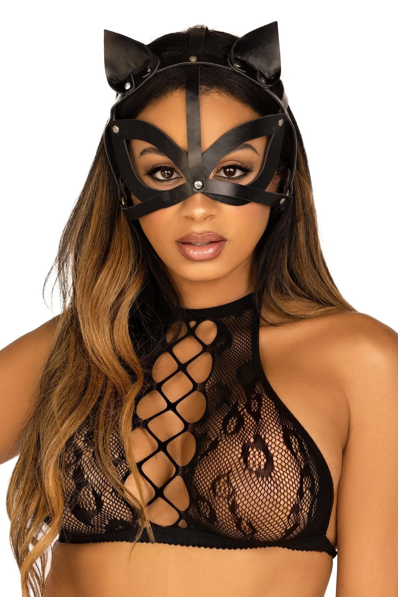 Vegan Leather Studded Cat Mask