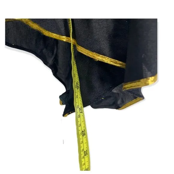Vintage 70s Flair Black Gold Trim Spaghetti Strap Surplice Nylon Negligee Small