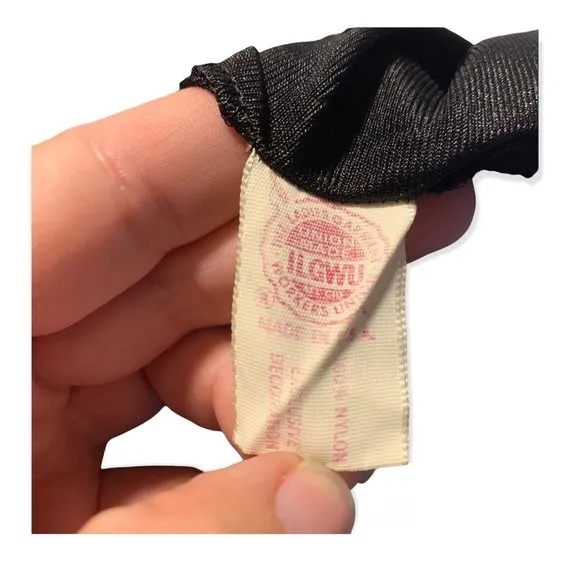 Vintage 70s Flair Black Gold Trim Spaghetti Strap Surplice Nylon Negligee Small