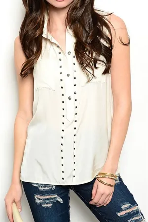 White Sleeveless Studded Top