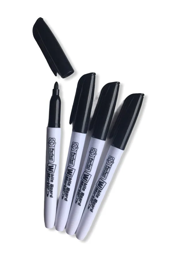 Whiteboard Markers Slim Barrel 4 Pack - Black