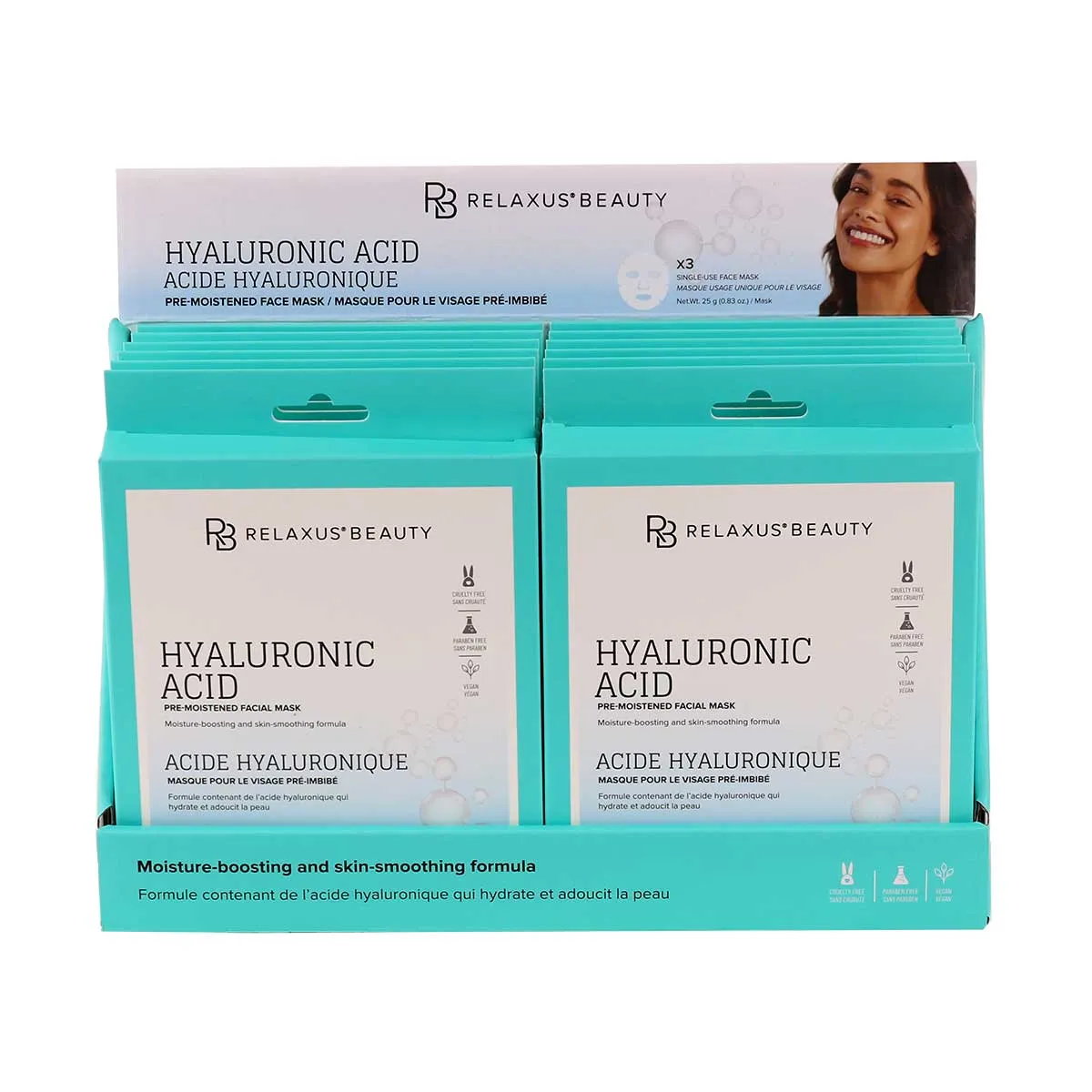 Wholesale Hyaluronic Acid Face Masks (3-Pack) -Displayer of 12