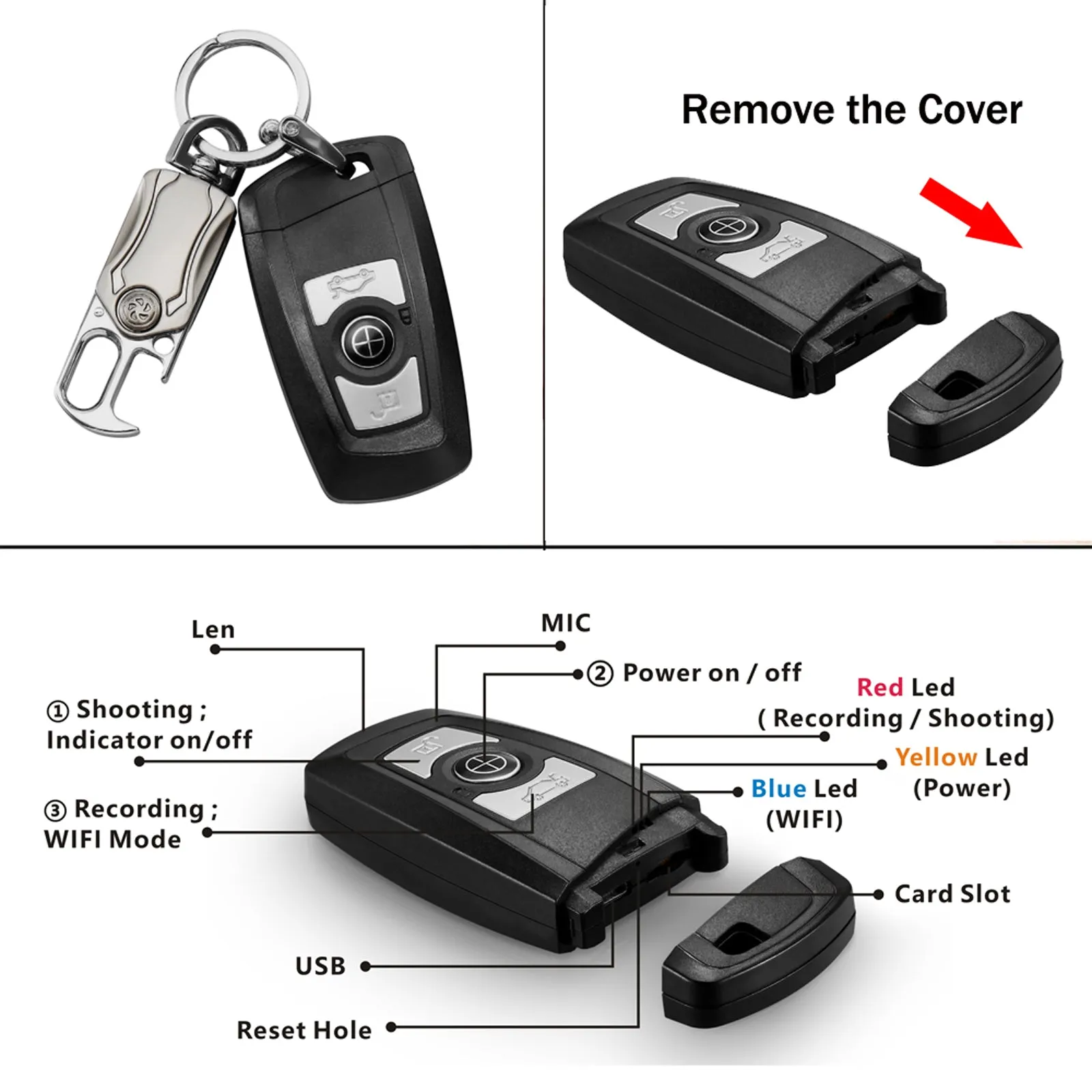 Wireless Wi-Fi 4K UHD Covert Hidden Spy Camera Video Recorder Car Key Fob Remote