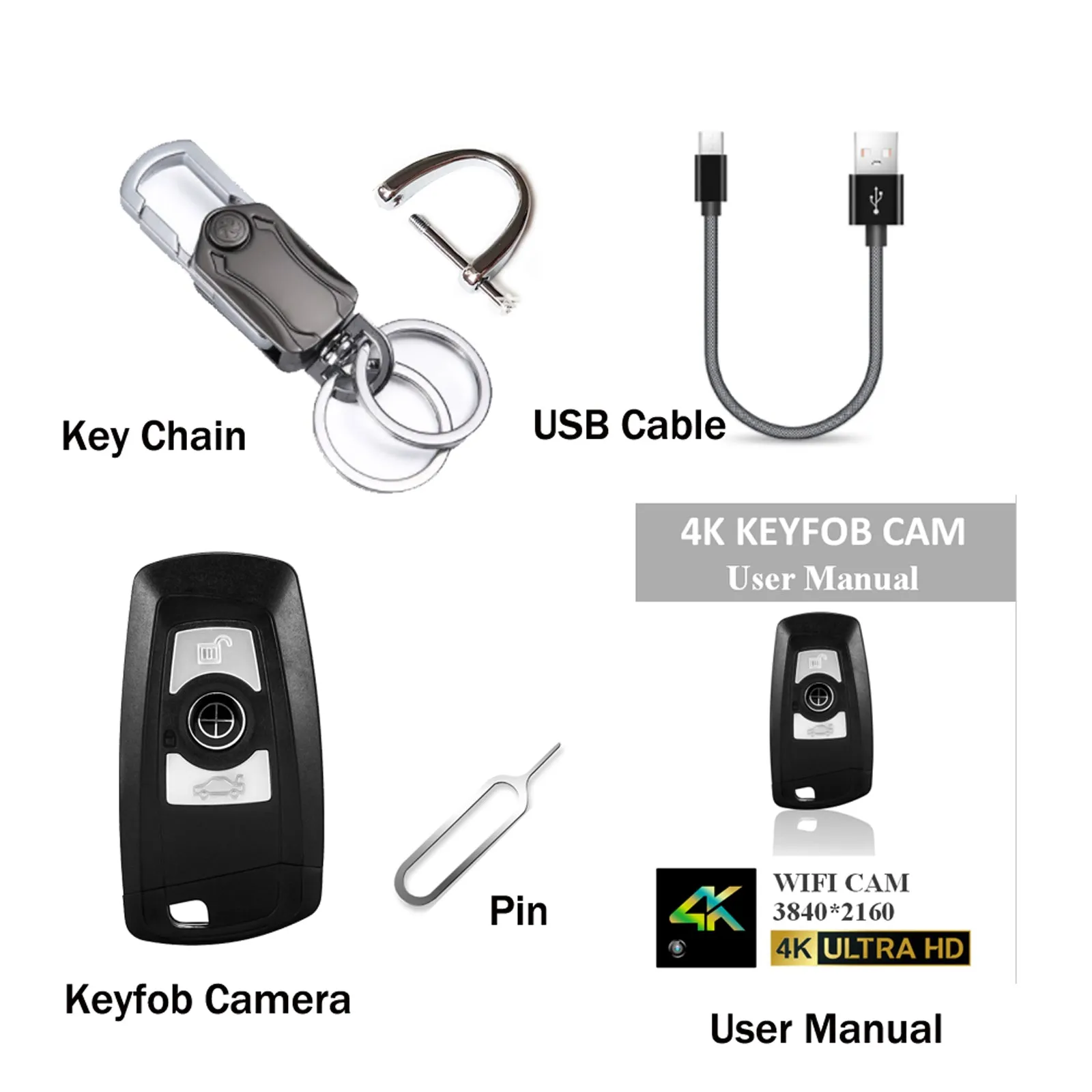 Wireless Wi-Fi 4K UHD Covert Hidden Spy Camera Video Recorder Car Key Fob Remote