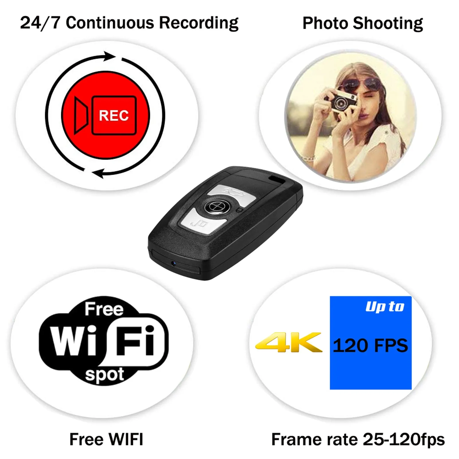 Wireless Wi-Fi 4K UHD Covert Hidden Spy Camera Video Recorder Car Key Fob Remote