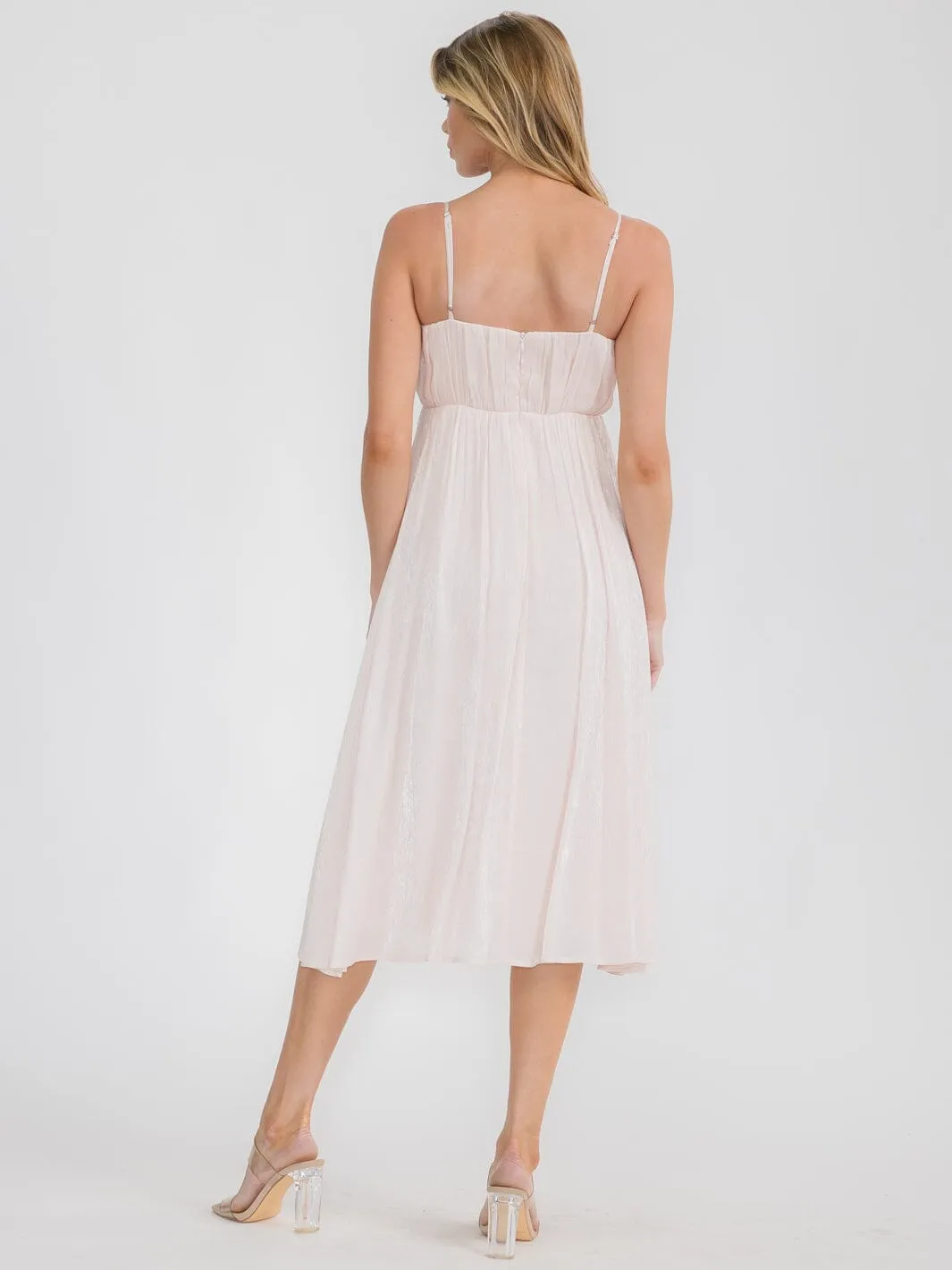 WOMEN'S SLEEVELESS ELASTIC WAIST V-NECK MIDI DRESS