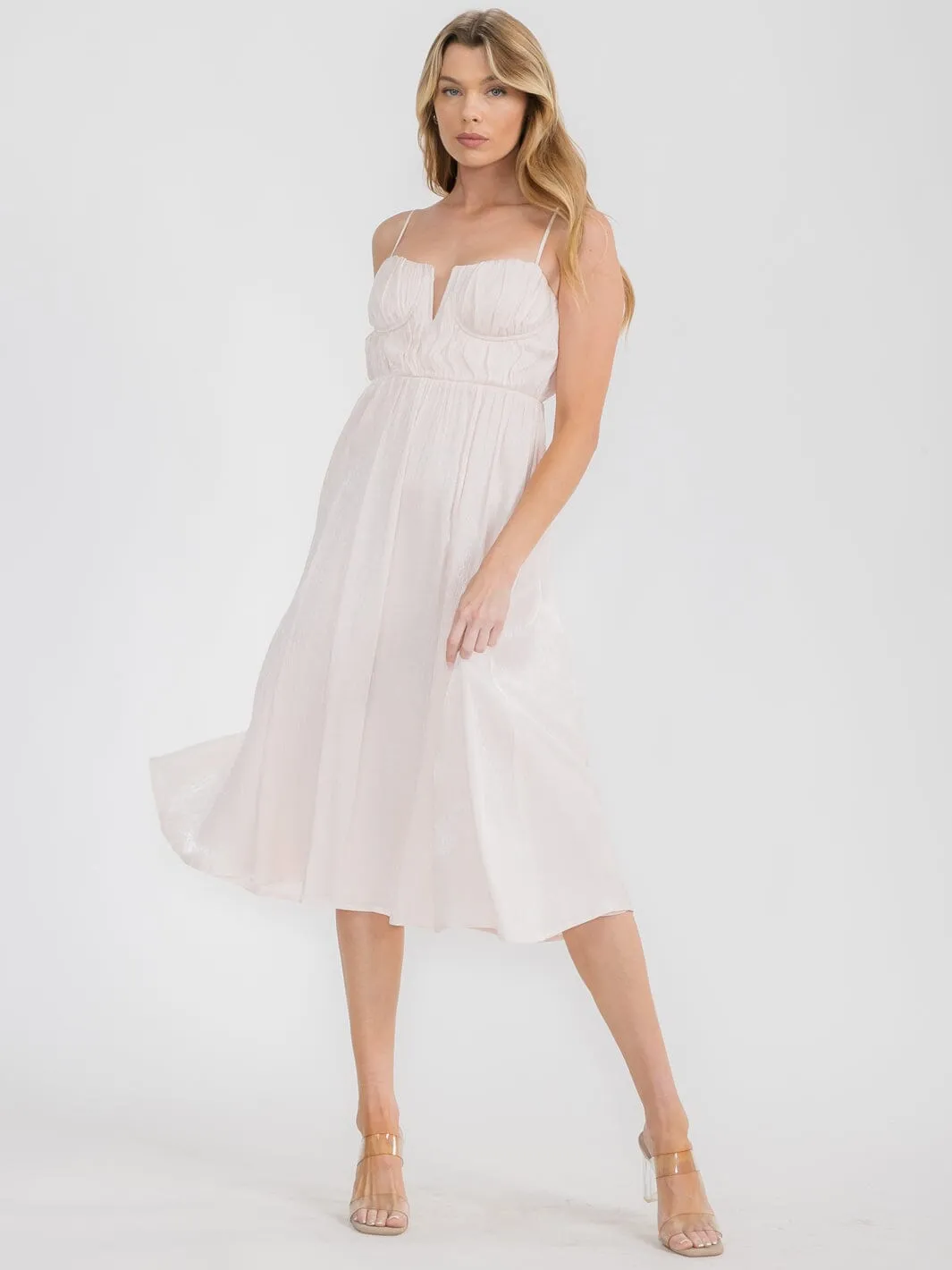 WOMEN'S SLEEVELESS ELASTIC WAIST V-NECK MIDI DRESS