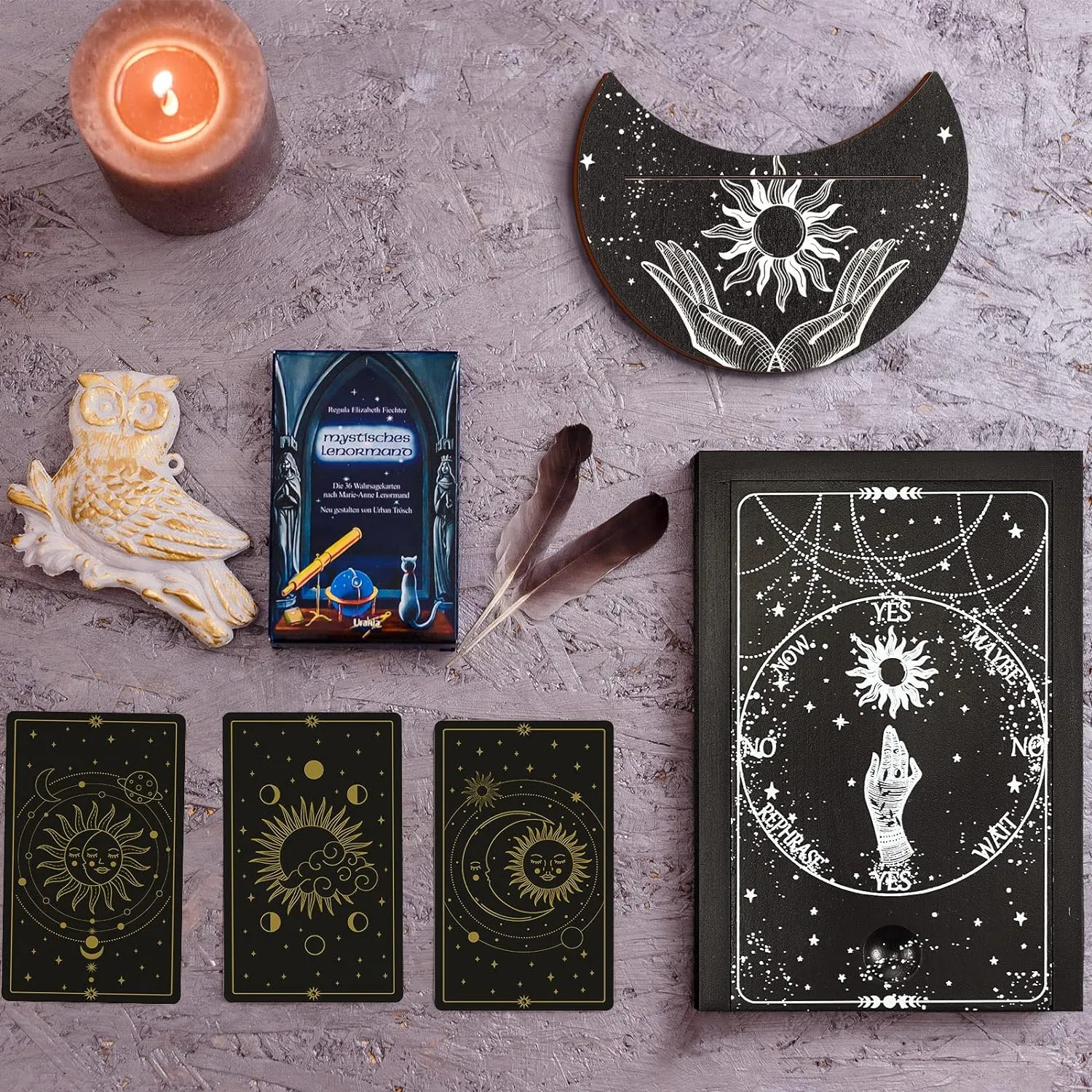 Wooden Tarot Card Storage Box with Tarot Card Display Stand