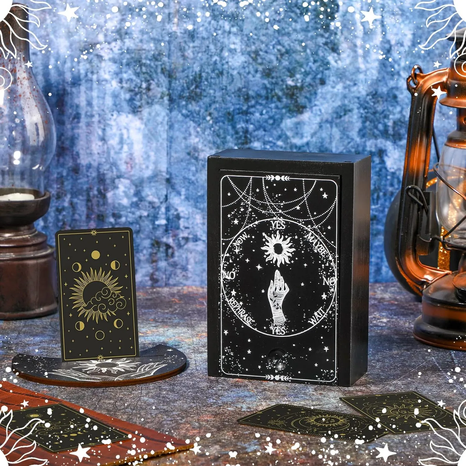 Wooden Tarot Card Storage Box with Tarot Card Display Stand