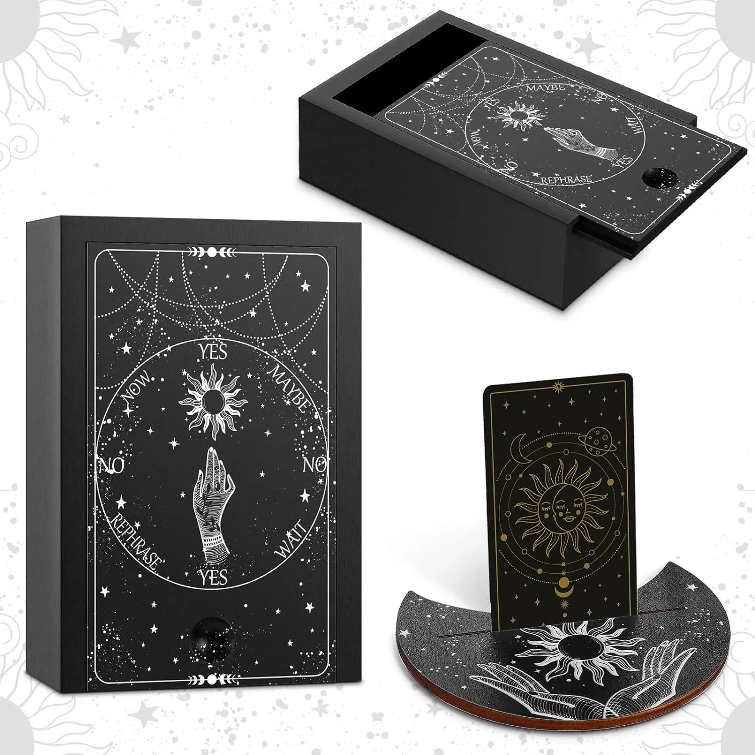 Wooden Tarot Card Storage Box with Tarot Card Display Stand