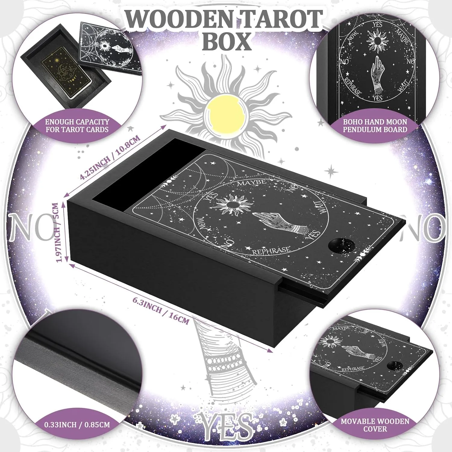 Wooden Tarot Card Storage Box with Tarot Card Display Stand