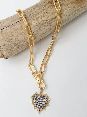 XL Paperclip 18" Large Gunmetal Studded Heart - Gold
